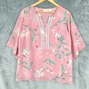 Womens Top Small Pink Boho Romantic Floral Festival Crochet Feminine Peasant